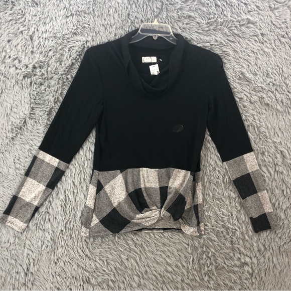 Maurices Top 24/7 Womens Small Cowl Neck Twisted Hem Plaid Soft Long Sleeves NWT - Picture 1 of 10